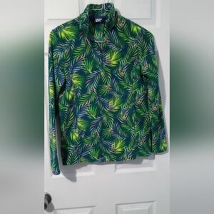 Lands' End Green and Yellow Leaf Print Sweatshirt